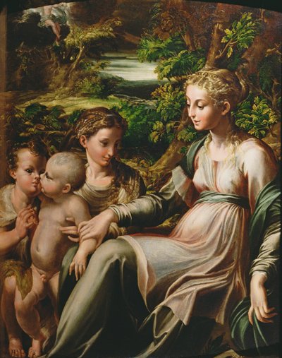 Maagd en Kind, met Heiligen Catherine en Johannes door Parmigianino